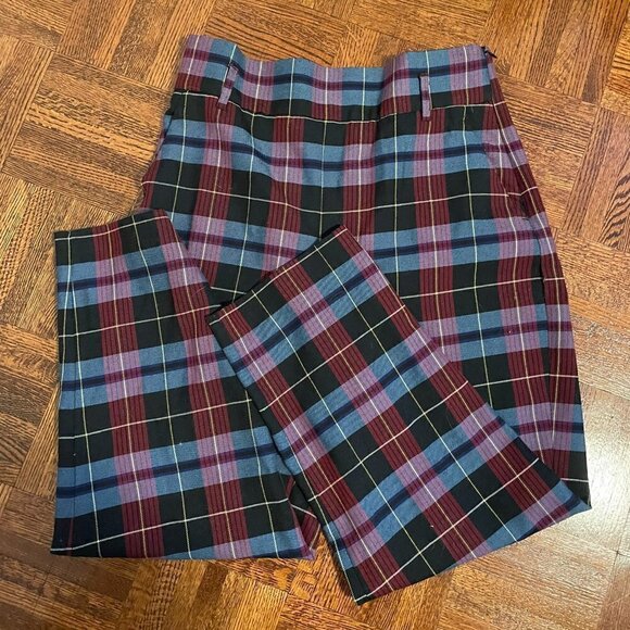 Zara Pant Women's Large Multicolor High Rise Plaid Check Trousers Pull-on - Picture 3 of 4